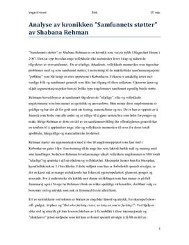 Kommentar til "samfunnets støtter" artikkel av Shabana Rheman