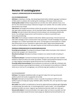 Notater kap 2 Kommunikasjon og massemedier