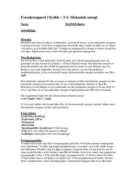 Fysikkrapport: Mekanisk Energi