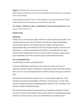 traumatiske kriser Del 5 menneske og helse kap 16 helse og livskvalitet kap 17 psykisk helse kap 18 kriser helse stress opplevelse av sammenheng (oas) akutte traumatiske kriser kroniske traumatiske kriser kollektive katastrofer tilpasningsforstyrrelser og reaksjoner på alvorlig belastning. traumatiske kriser Del 5 menneske og helse kap 16 helse og livskvalitet kap 17 psykisk helse kap 18 kriser helse stress opplevelse av sammenheng (oas) akutte traumatiske kriser kroniske traumatiske kriser kollektive katastrofer tilpasningsforstyrrelser og reaksjoner på alvorlig belastning.