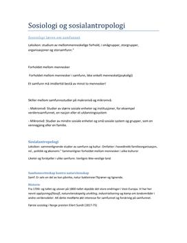 Sammendrag | Sosiologi og sosialantropologi