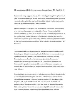 Politikk Heldagsprøve 2012 Demokrati, menneskerettigheter og norsk bistand