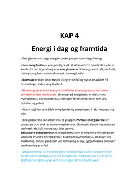 Energi i Dag og i Framtida: Sammendrag Kap. 4 Kosmos SF