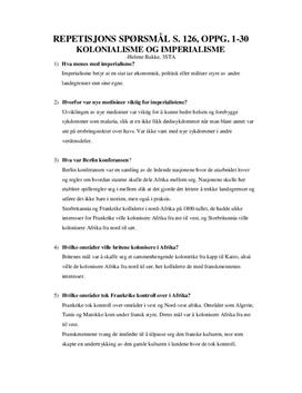 Kolonialisme og imperialisme | Repetisjonspørsmål | Historie vg3 - Påbygging