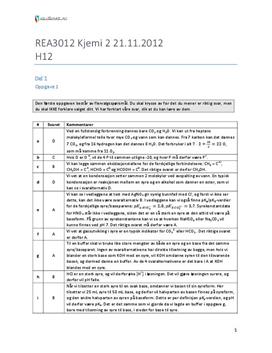 Kjemi 2 | Eksamen høst 2012 | Løsningsforslag