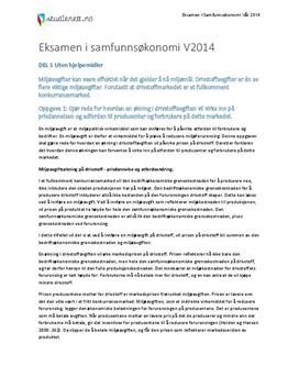 Miljøavgifter | Oljefondet | Prisveksten i Norge | Eksamen i Samfunnsøkonomi 2 | Vår 2014