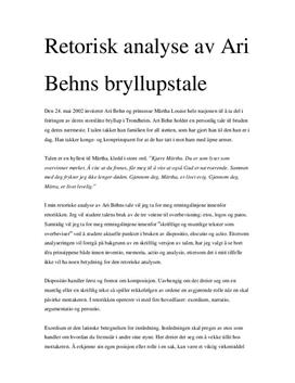 Retorisk Analyse Av Ari Behn Sin Bryllupstale - Studienett.no