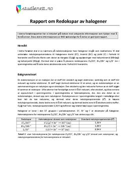 Redokspar av halogener | Rapport i Kjemi 2