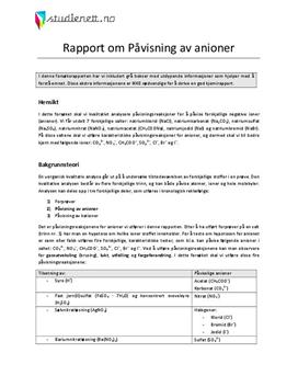 Påvisning av anioner | Rapport i Kjemi 2