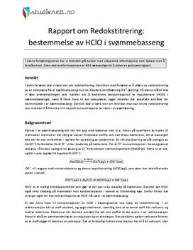 Redokstitrering: bestemmelse av HClO i svømmebasseng | Rapport i Kjemi 2