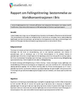 Fellingstitrering: bestemmelse av kloridkonsentrasjonen i Bris | Rapport i Kjemi 2